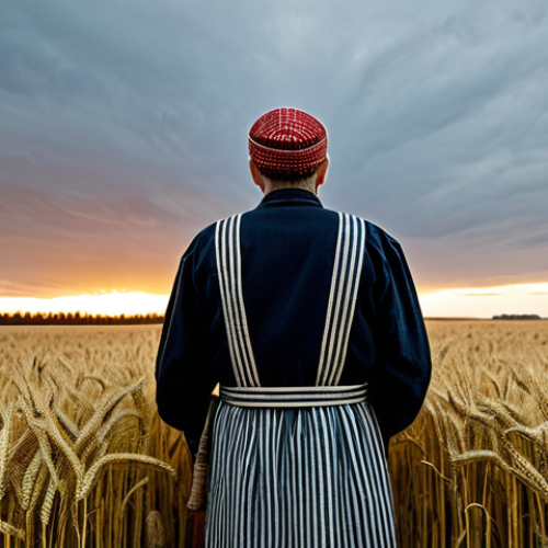 The Quiet Resistance**

"A stoic Latvian farmer, fully clothed in modest, traditional clothing, stands in a golden wheat field at sunset, looking towards the horizon. The scene evokes a sense of quiet determination and resilience. In the background, subtle symbols of Latvian national identity are visible, like a traditional woven pattern on his clothing or a distant farmhouse with a specific architectural style. Safe for work, appropriate content, professional photography, perfect anatomy, natural proportions, high quality."

**