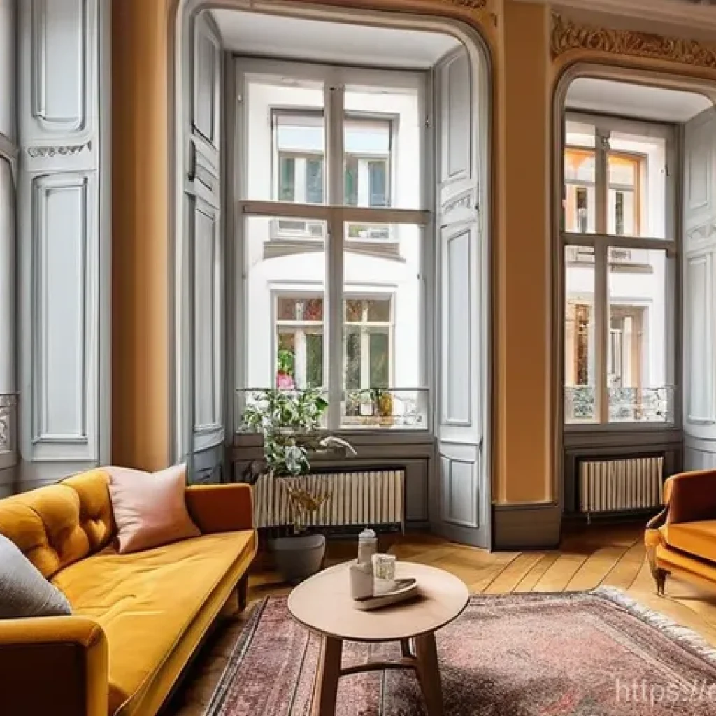 라트비아 수도 리가 생활비 - **A cozy and charming apartment in Riga's Art Nouveau district.** The scene features a sunlit living...