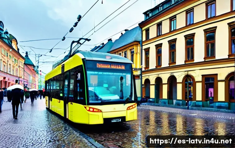 라트비아 방문 전 알아야 할 점 - A bustling street scene in central Riga showcasing diverse public transportation: modern trams, buse...