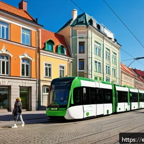 라트비아 부동산 투자 전망 - A vibrant urban scene in Riga, Latvia, showcasing modern residential buildings with eco-friendly des...