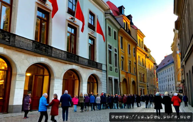 라트비아 독립 선언일 - Photorealistic Riga city celebration on a crisp November afternoon, Latvian families and older coupl...